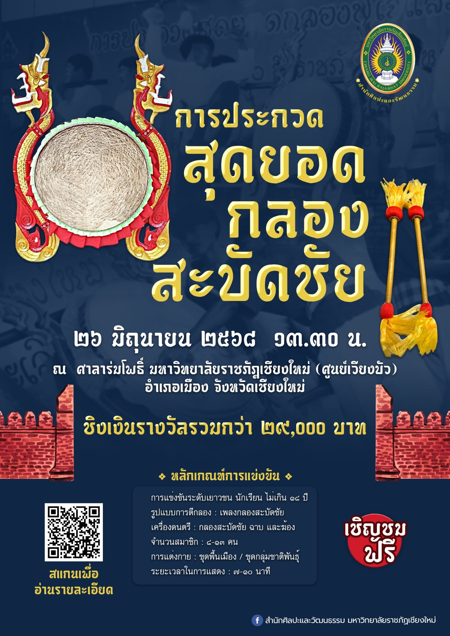 ภาพประกอบ: การประกวด “สุดยอดกลองสะบัดชัย ราชภัฏเชียงใหม่” ประจำปี 2568